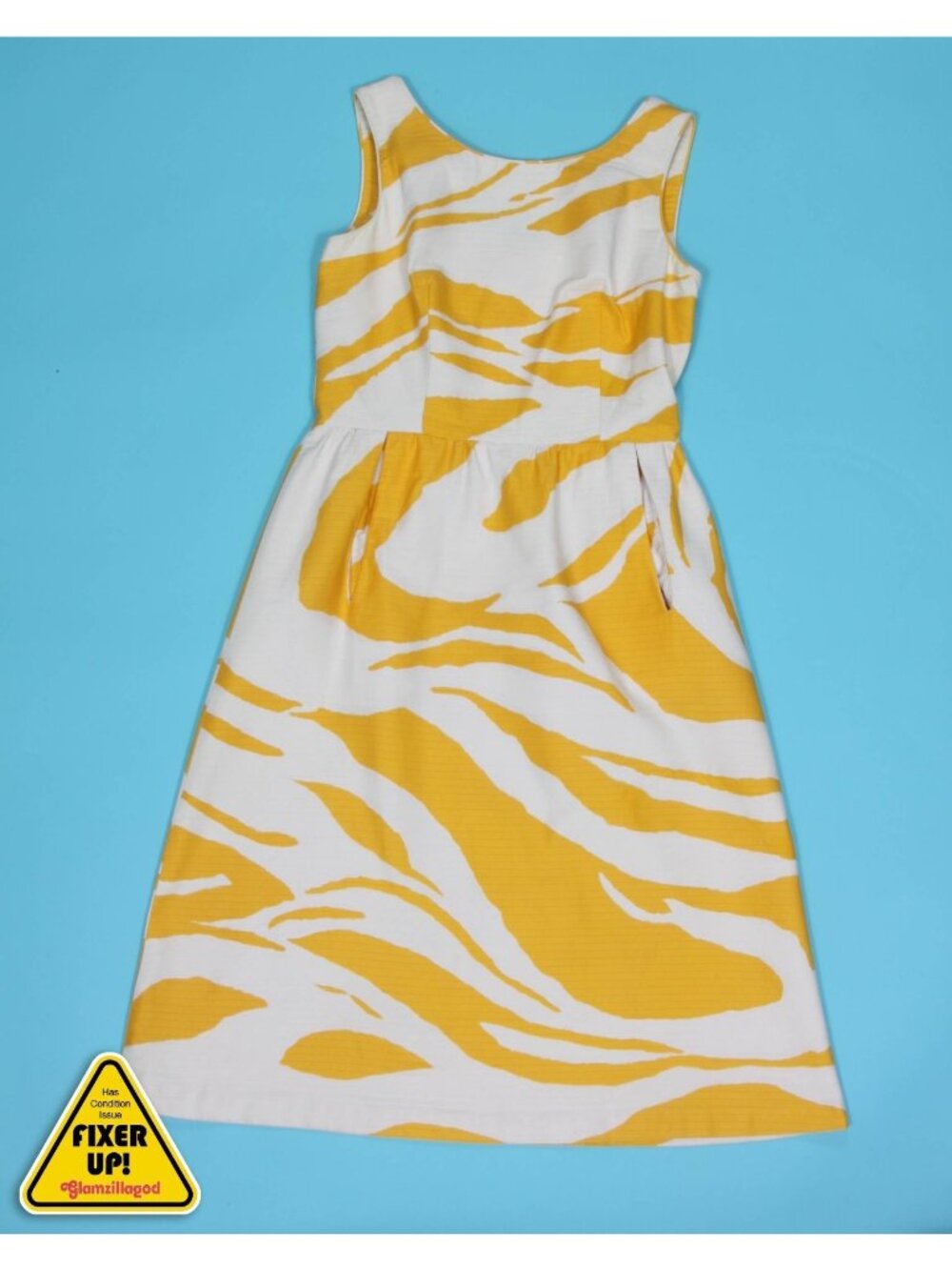 Vintage Malia Honolulu Hawaiian Dress size 14 Yellow White (needs TLC)  510